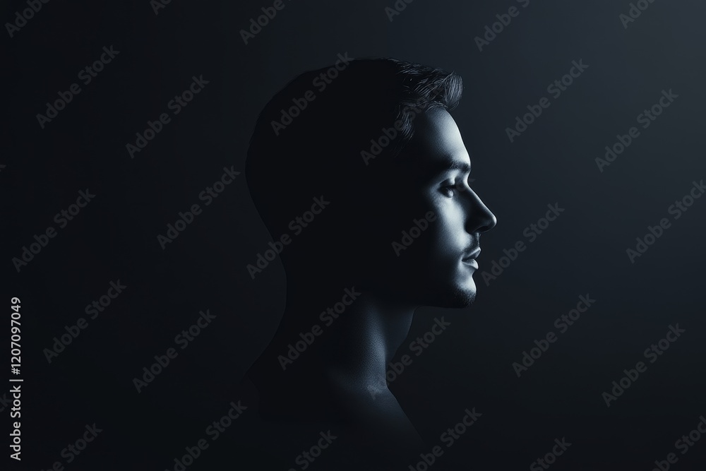 A man's face is shown in a black background A man's face is shown in a black background