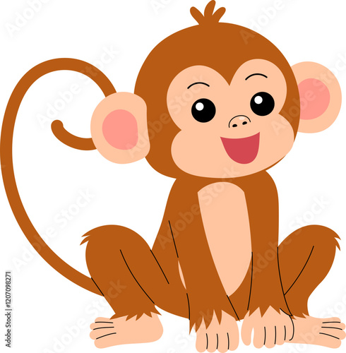 playful little monkey sitting on the floor and looking up illustration