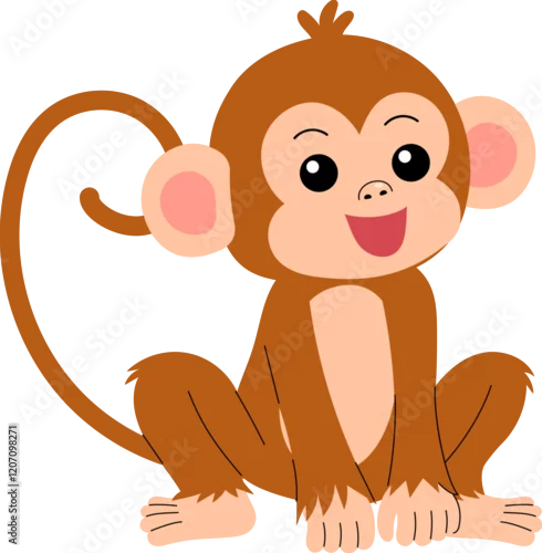 Fototapeta samoprzylepna playful little monkey sitting on the floor and looking up illustration