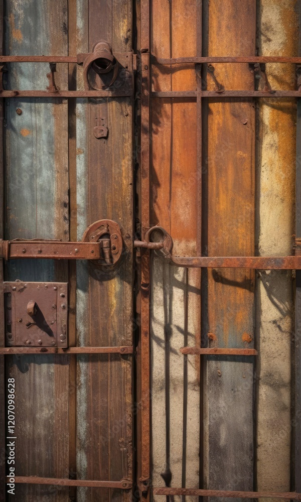 An old rusty gate on an iron fence with a rusted latch, rusty lock, metal gate, rusted latch An old rusty gate on an iron fence with a rusted latch, rusty lock, metal gate, rusted latch