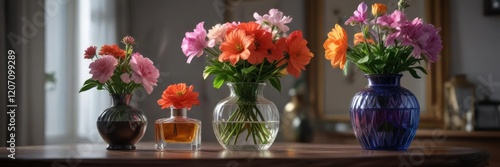 Wallpaper Mural Aromatic flowers in a vase next to the perfume bottle, fragrance, lively, bouquet Torontodigital.ca