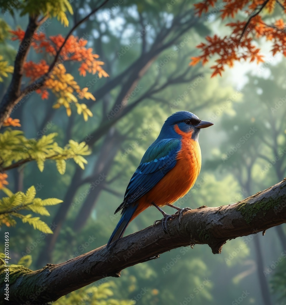 Bird perched on a tree branch overlooking a serene forest, eagle, wildlife Bird perched on a tree branch overlooking a serene forest, eagle, wildlife
