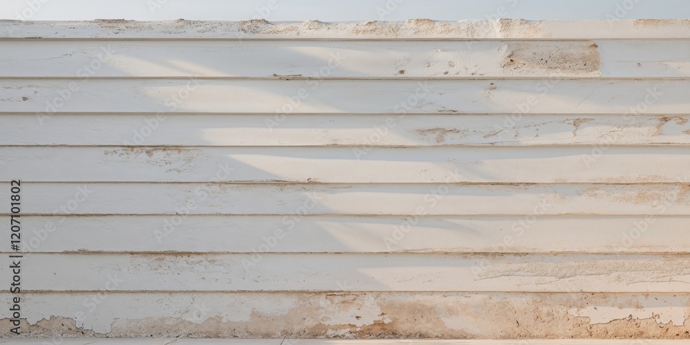 Obraz premium White Weathered Wall with Horizontal Grooves and Distressed Texture