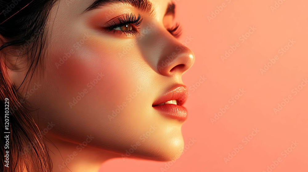 Elegant portrait of a woman with natural makeup and glowing skin Elegant portrait of a woman with natural makeup and glowing skin