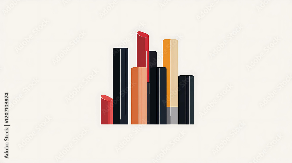 Minimalist graphic of lipstick tubes in a variety of shades Minimalist graphic of lipstick tubes in a variety of shades