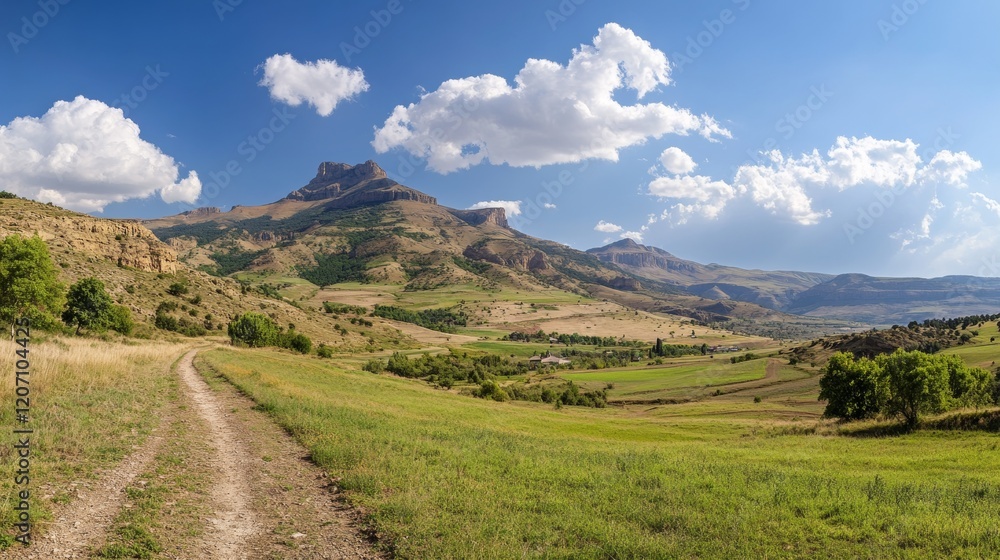 Naklejka premium Stunning summer alpine scenery in the Qusar district of Azerbaijan, featuring Mount Shahdagh.