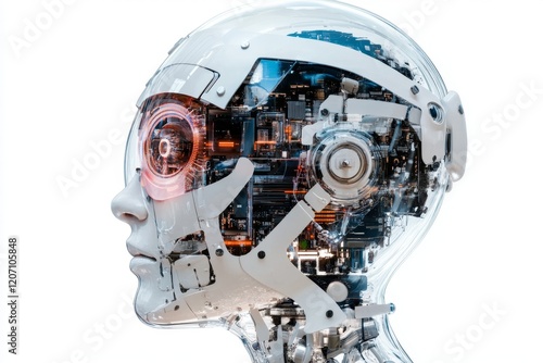 Futuristic AI Vision Robot Head with Isolated Abstract Design