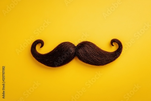 vintage inspired curled brown mustache on yellow background bold designs playful branding concept photo