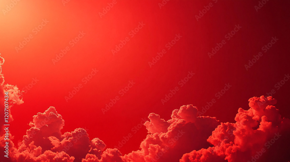 Fototapeta premium Fiery red sky with dramatic illuminated clouds creating an intense warm atmosphere with vibrant sunlight and deep colors 