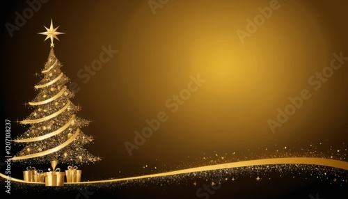 A gold colored Christmas tree with a star on top