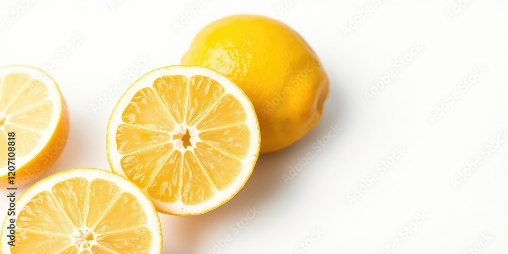Close up of a vibrant yellow lemon on a crisp white background, healthy, vibrant, sour Close up of a vibrant yellow lemon on a crisp white background, healthy, vibrant, sour