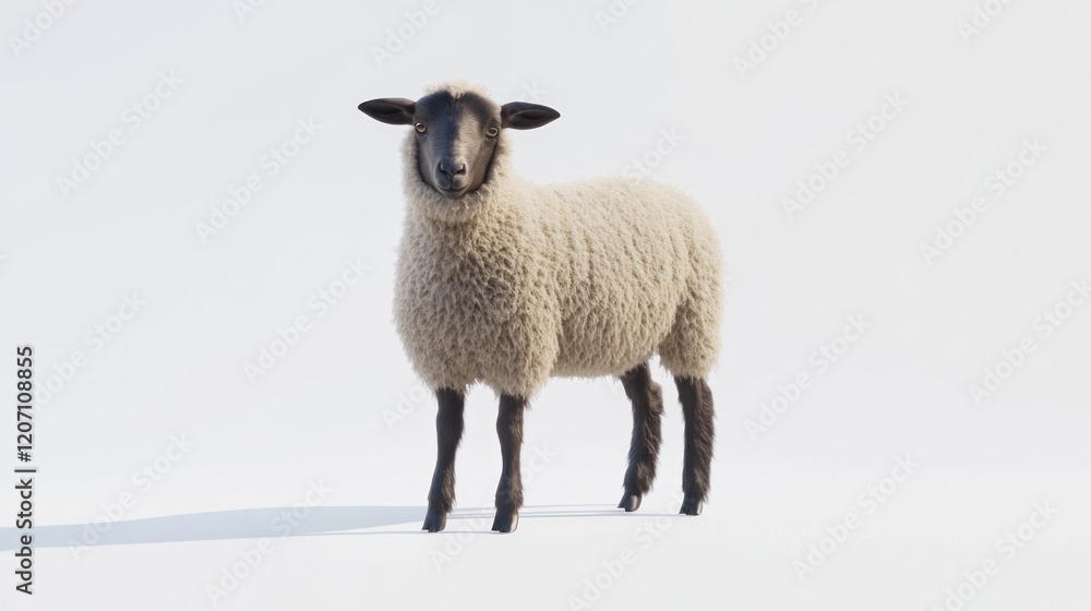 A Single Sheep Standing on a White Background A Single Sheep Standing on a White Background