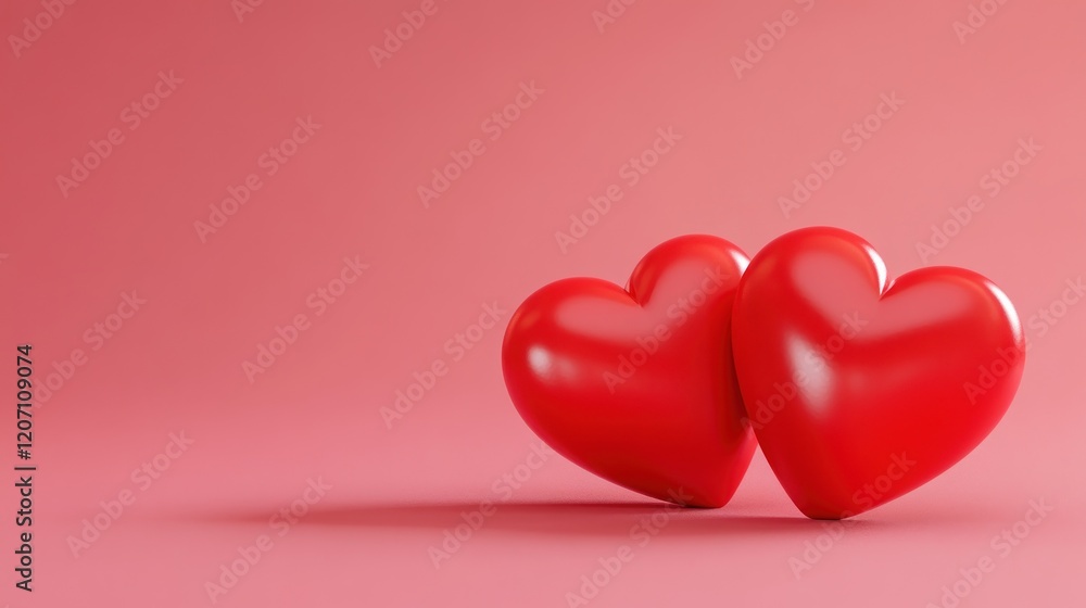 Two red hearts on a pink background, Two red hearts on a pink background,