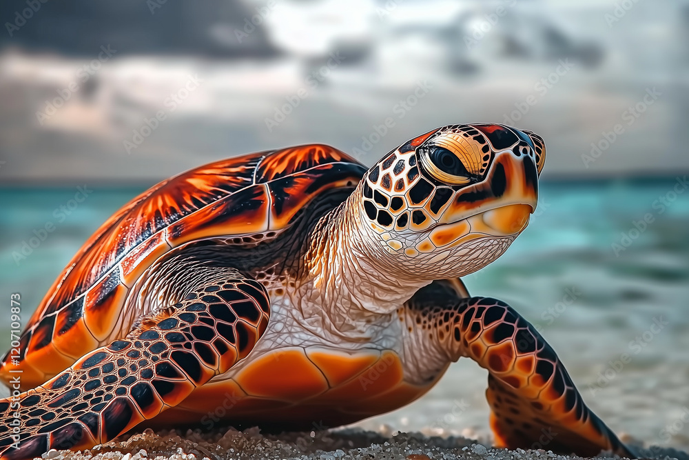 Fototapeta premium A cute sea turtle on a beach.