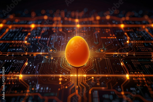 easter egg lighting on circuit board, tech related easter day art for banners and posts engaging technology with easter 