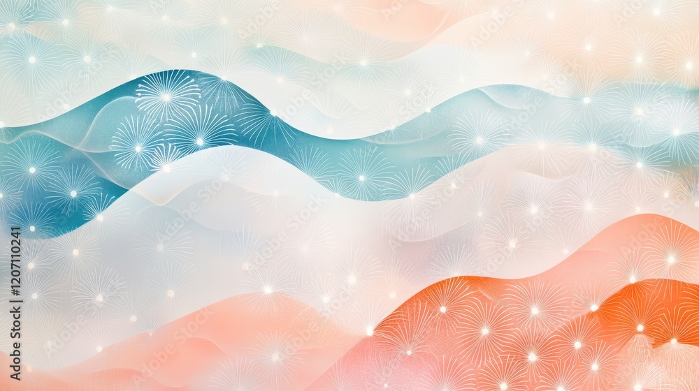 Fototapeta premium Minimalist pastel Asanoha star patterns and geometric waves, seamless and traditional Japanese design