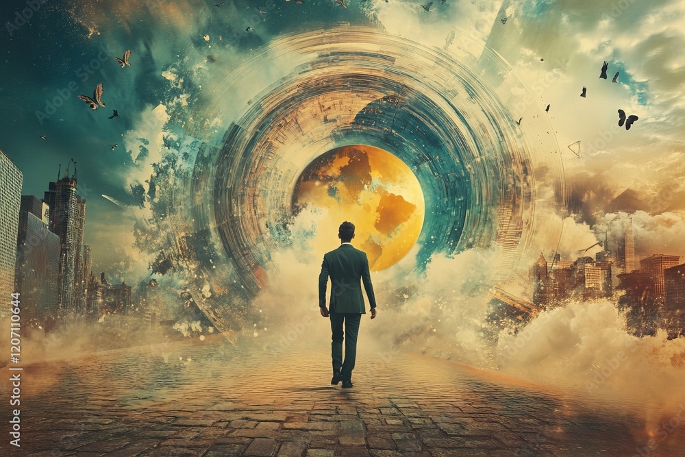 Fototapeta premium Surreal Journey Through Cosmic Realms: A Visionary Exploration of Imaginative Worlds