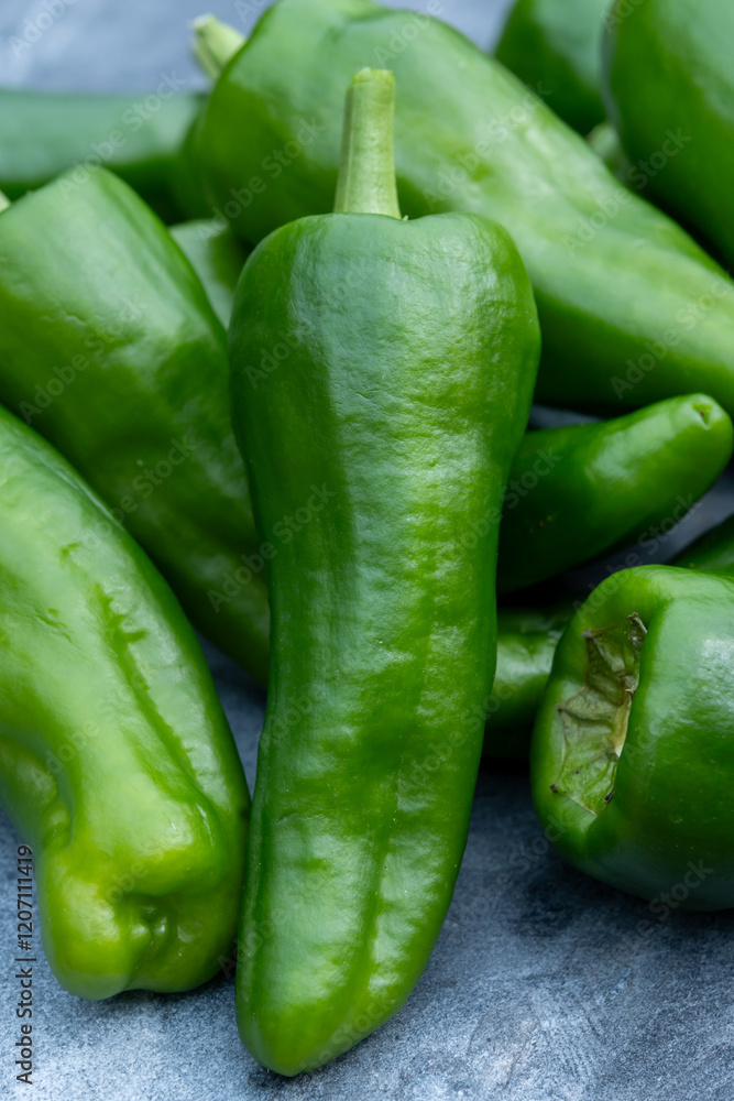 Padron green Spanish pepper or Herbón pepper landrace variety of pepper Capsicum annuum from municipality of Padron in northwestern Spain Padron green Spanish pepper or Herbón pepper landrace variety of pepper Capsicum annuum from municipality of Padron in northwestern Spain