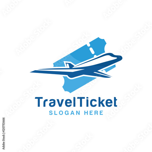 Travel ticket logo design template. airplane logo with ticket graphic design vector.