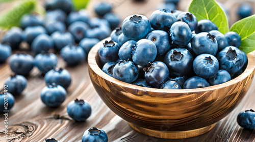 Wallpaper Mural Fresh sweet blueberries in rustic wooden bowl, perfect for healthy snacking Torontodigital.ca