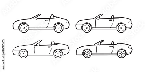 set of car line art, black outline, vector and illustration, line art and outline