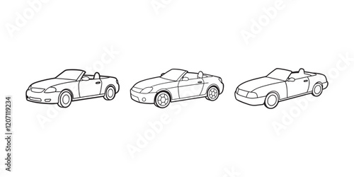 set of car line art, black outline, vector and illustration, line art and outline