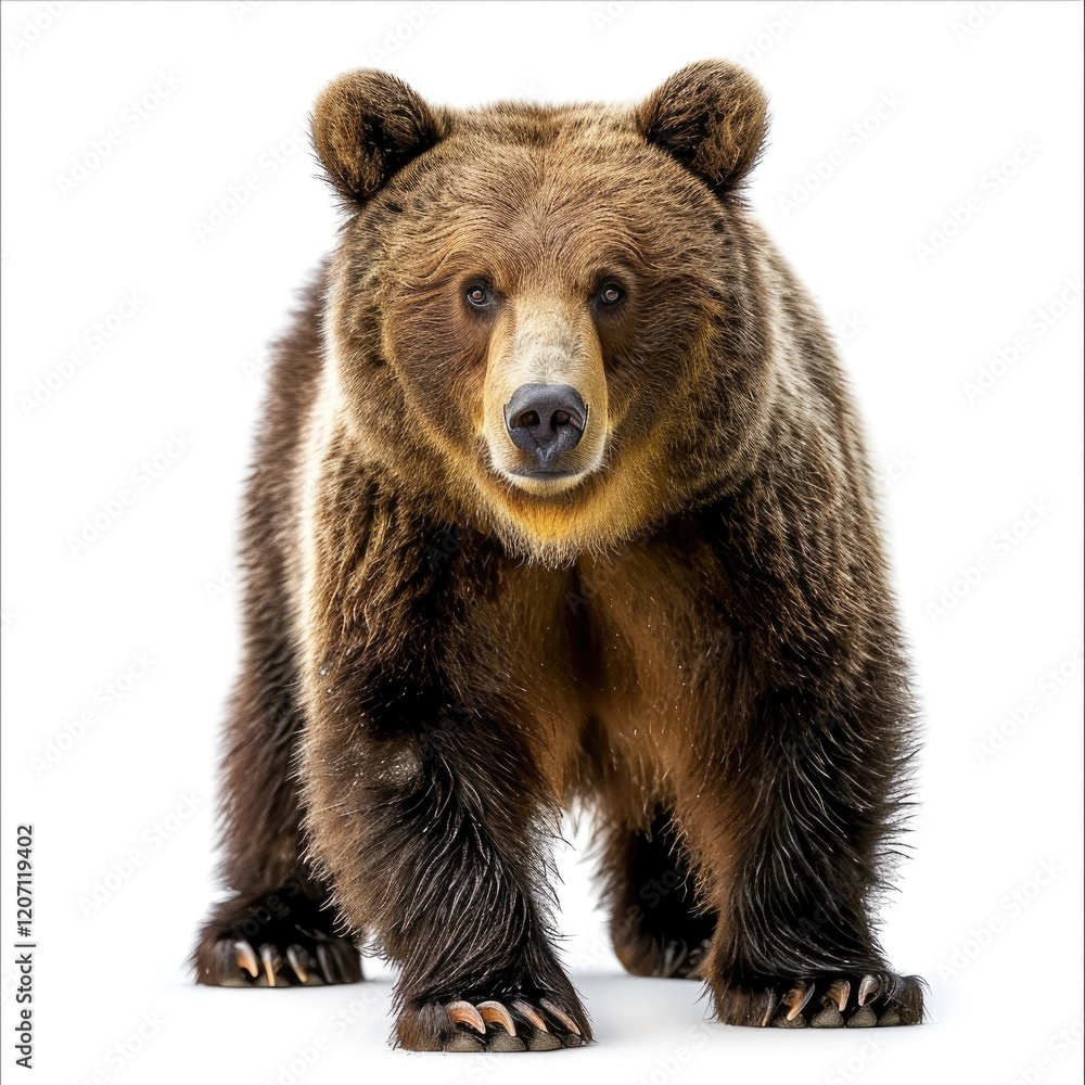 Fototapeta premium Strong grizzly bear standing confidently against a white background.