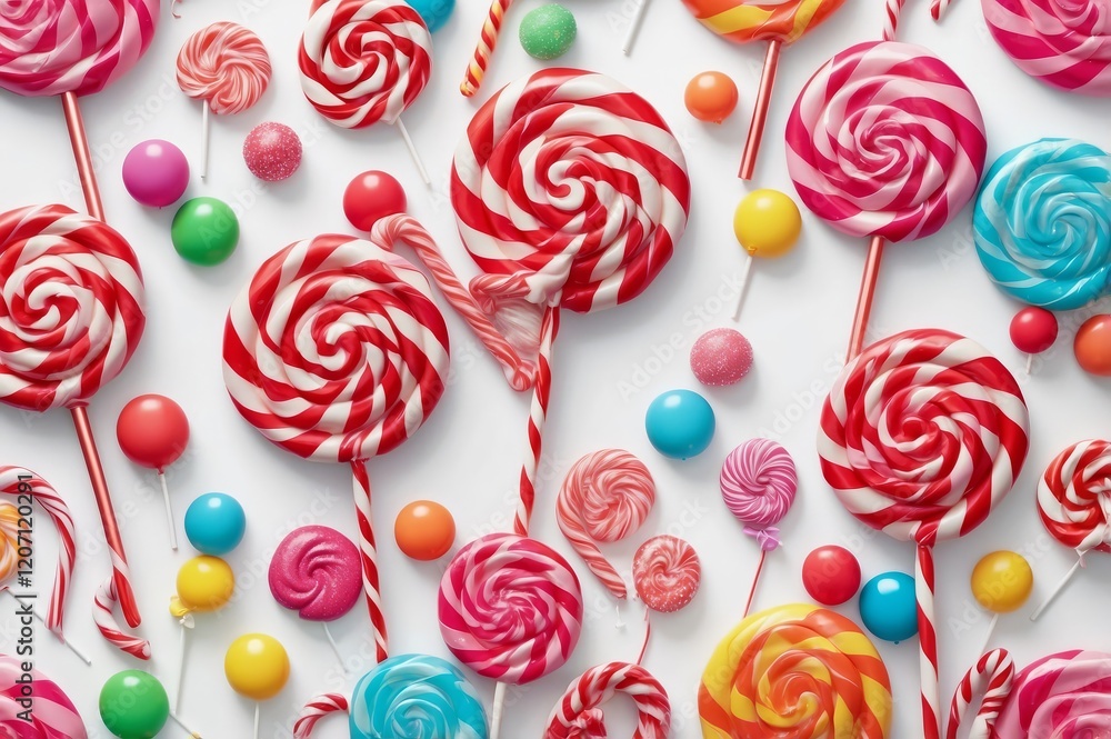 Colorful lollipops and candies arranged on white background. Colorful lollipops and candies arranged on white background.
