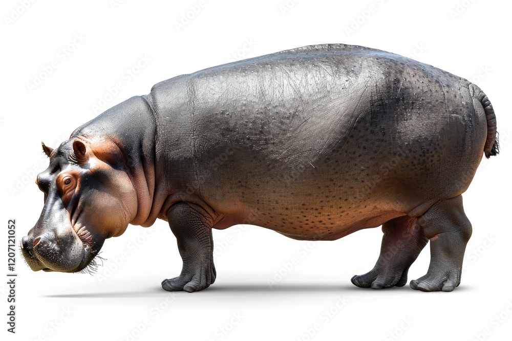 Fototapeta premium A large hippopotamus standing on a white background.