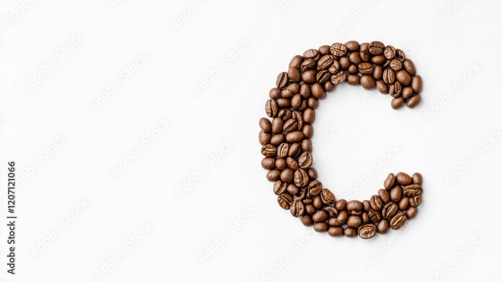 A creative arrangement of coffee beans forms the letter A creative arrangement of coffee beans forms the letter