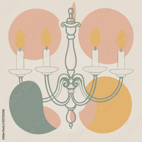 A vector silhouette of a classic hanging chandelier featuring multiple curved arms extending outward symmetrically, 