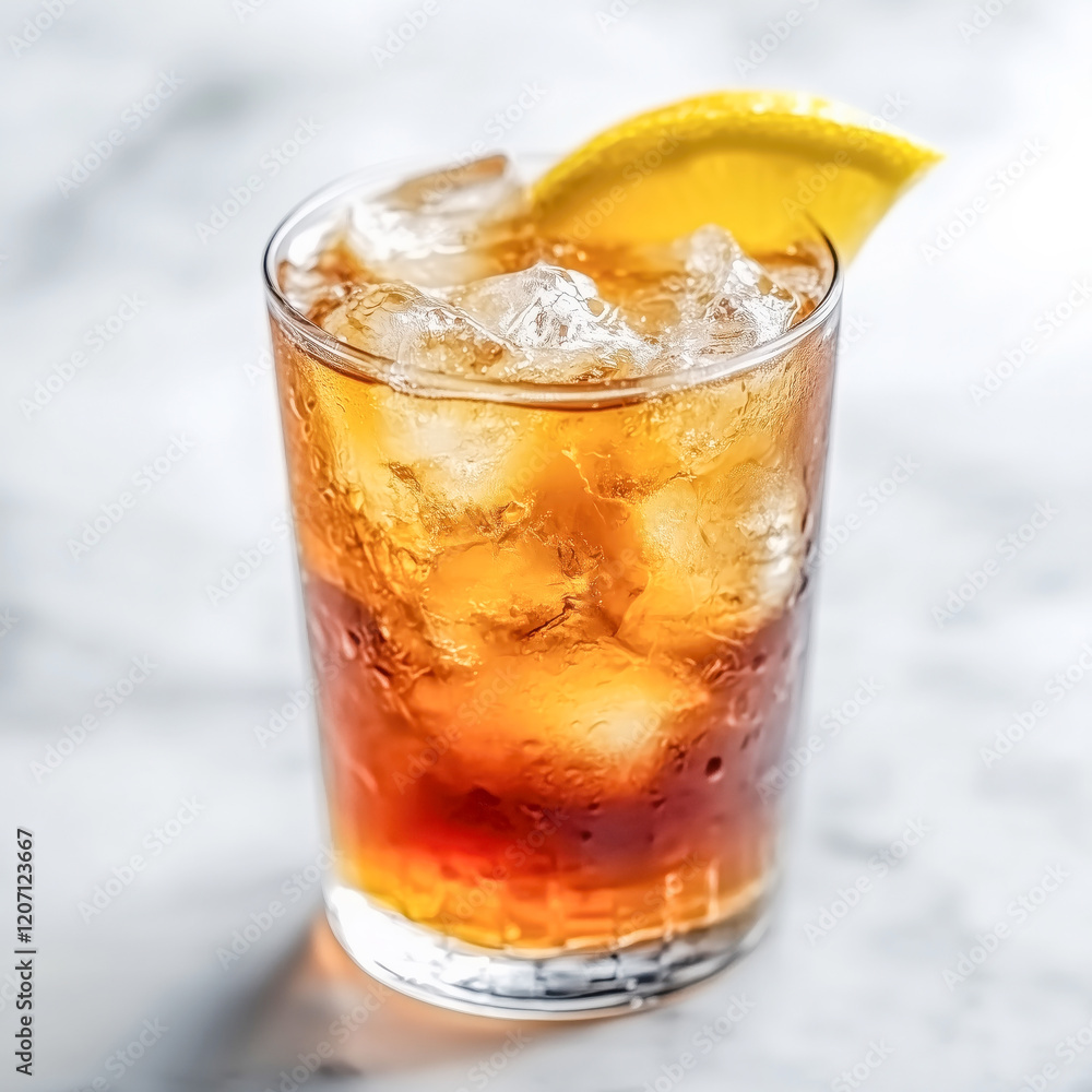 A glass of bourbon with ice beverage alcohol drink on transparency backgrounds with lemon A glass of bourbon with ice beverage alcohol drink on transparency backgrounds with lemon
