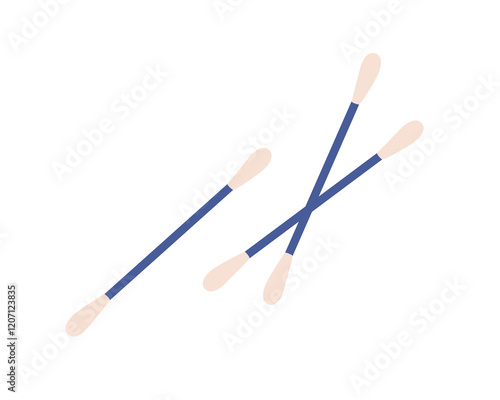 Cotton swabs. Hygiene sticks, rods with soft buds for ear cleaning, makeup and cosmetic cleansing, beauty care. Disposable sanitary items. Flat vector illustration isolated on white background