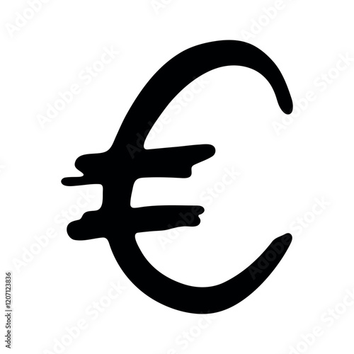 Hand drawn euro currency symbol. Brush stroke doodle. Single element for design