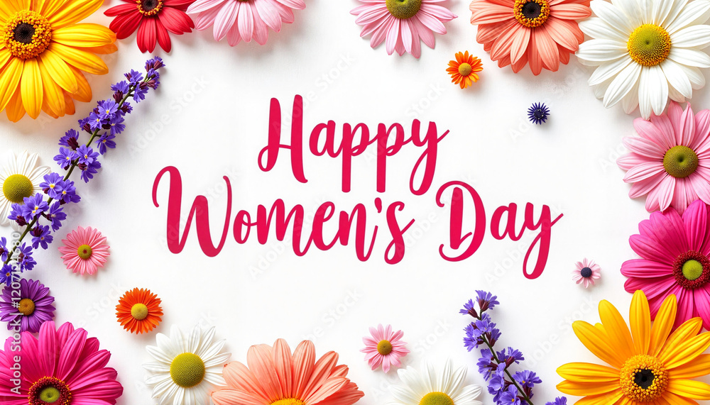 Vibrant floral greeting card for Women's Day, celebration of femininity Vibrant floral greeting card for Women's Day, celebration of femininity