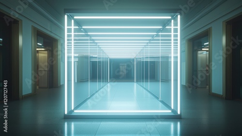 A futuristic library glowing with radiant shelves of holographic data. Sleek autonomous drones glide silently between the illuminated rows  organizing archives while soft golden light pulses 