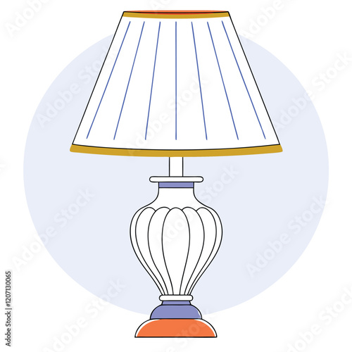 A vector silhouette of a vintage table lamp featuring a round,  