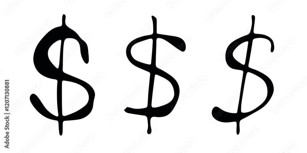 Hand drawn dollar currency symbol set Brush stroke doodle Single element for design Hand drawn dollar currency symbol set Brush stroke doodle Single element for design
