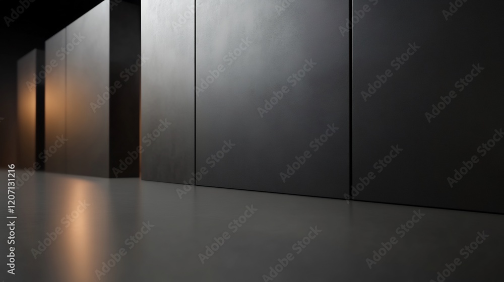 Dark moody hallway subtly lit reflecting light on sleek floor. AI Generated Dark moody hallway subtly lit reflecting light on sleek floor. AI Generated