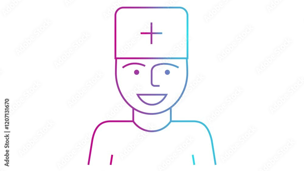 Animated pink and blue icon of doctor. Linear medical symbol is drawn. Concept of pharmacy, hospital, ambulance, medicine. Looped video. Vector illustration isolated on white background. Animated pink and blue icon of doctor. Linear medical symbol is drawn. Concept of pharmacy, hospital, ambulance, medicine. Looped video. Vector illustration isolated on white background.