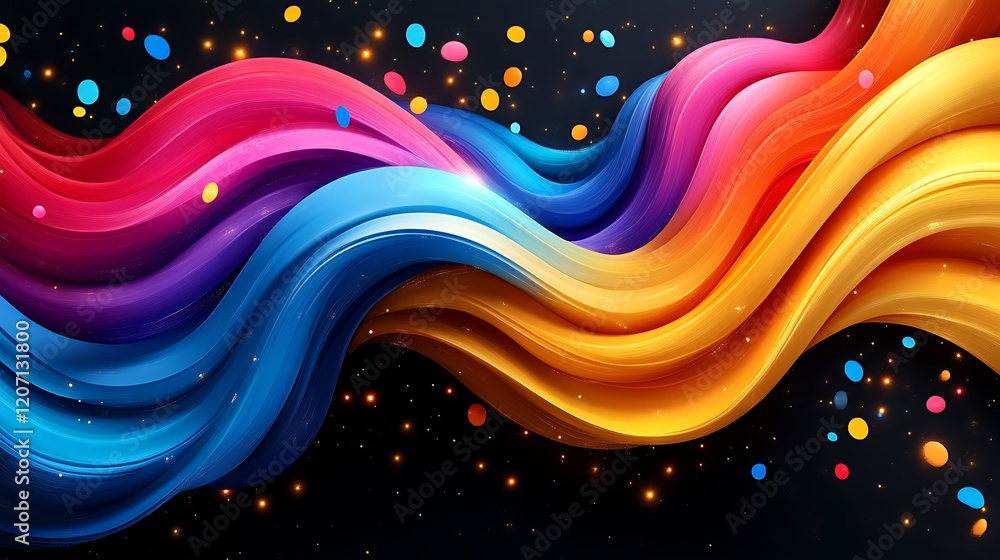 Abstract Colorful Waves and Floating Dots Design Abstract Colorful Waves and Floating Dots Design
