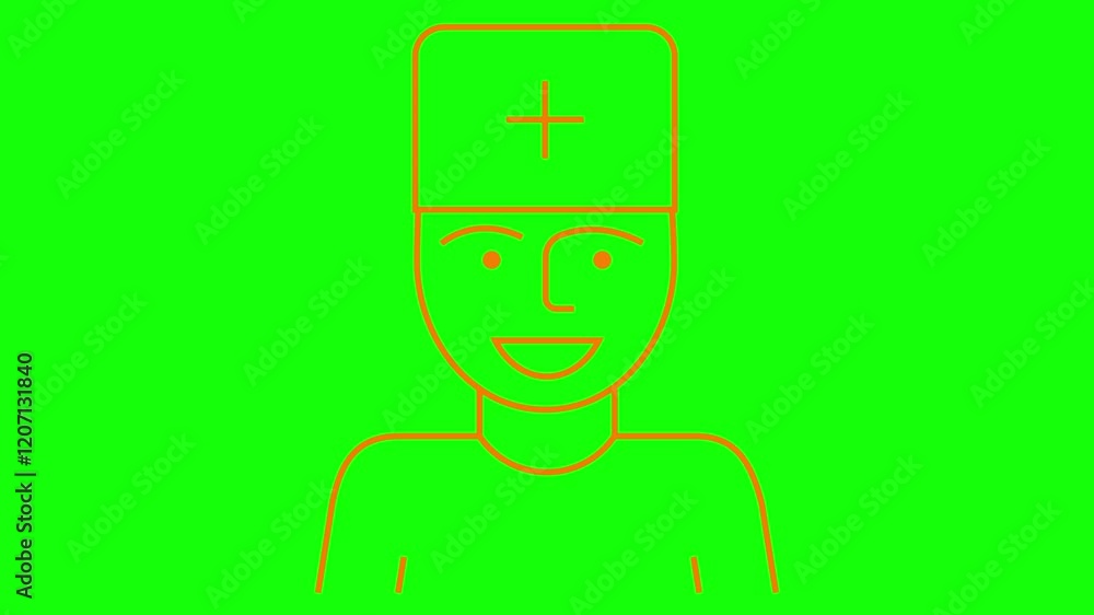 Animated orange icon of doctor. Linear medical symbol is drawn. Concept of pharmacy, hospital, ambulance, medicine. Looped video. Vector illustration isolated on green background. Animated orange icon of doctor. Linear medical symbol is drawn. Concept of pharmacy, hospital, ambulance, medicine. Looped video. Vector illustration isolated on green background.