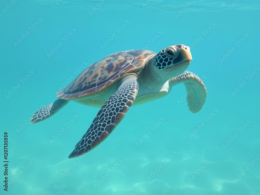 Obraz premium Majestic turtle glides through ocean, showcasing Marina Life beauty