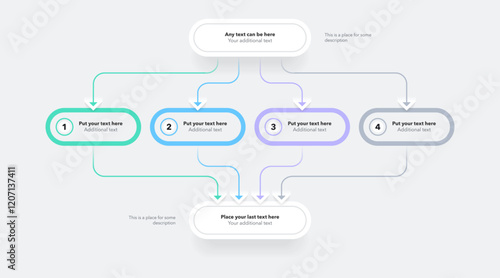 Process flow diagram divided into four options. SImple chart design with thin lines for workflow layout, banner or web design.