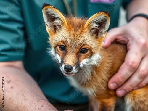 Fox rescued, treated for mange via wildlife rehabilitation, then released photo