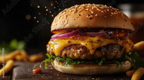 Close up of delicious chicken burger