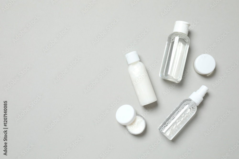 Natural biocosmetics from herbs and plants for the skin on a gray background Natural biocosmetics from herbs and plants for the skin on a gray background