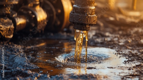 crude oil being pumped from a well, illustrating the raw material being extracted from the earth. photo