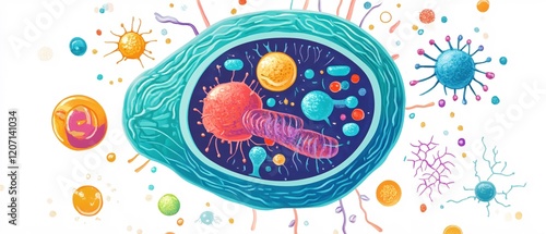 Vibrant Cell Illustration Colorful Microorganism Art Science Biology