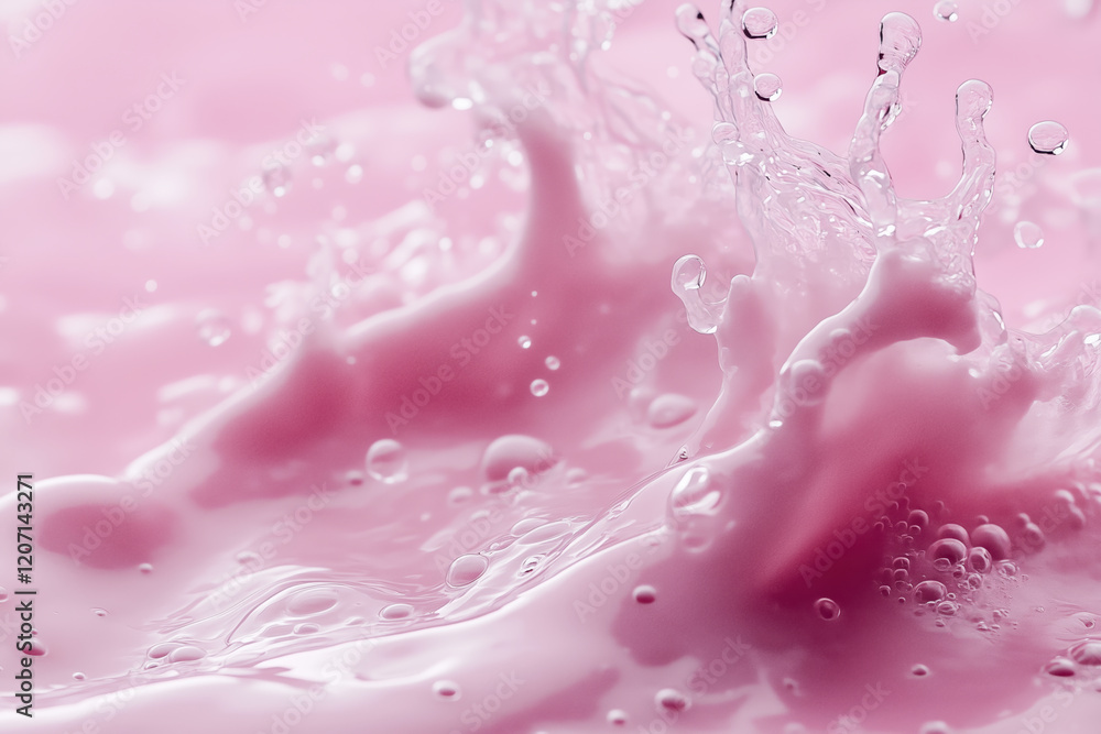 Close-Up of Glossy Pink Liquid Splashing with Delicate Bubbles, Generative AI Close-Up of Glossy Pink Liquid Splashing with Delicate Bubbles, Generative AI
